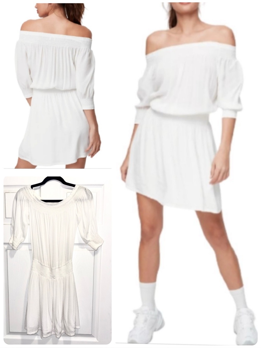 Aritzia Sunday Best White Jocasta Off The Shoulder Mini Dress Smocked Size XS